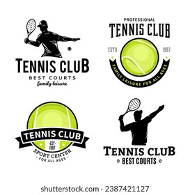 Set of tennis club logo with tennis player and ball