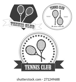 Set of tennis design elements. Vintage tennis club emblems