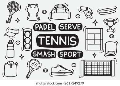 set of tennis doodle good for background, wallpaper, element design, icon, etc	