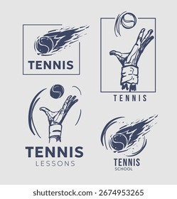 Set of tennis emblems. Padel tennis, tennis school, tournament. Logo design, vector illustrations