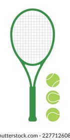 A set of tennis equipment rackets and balls illustrations. Tennis is a sport that is played using a racquet ball.