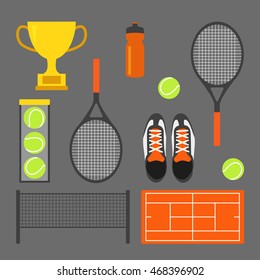 Set of tennis icons. Flat design. Vector illustration.