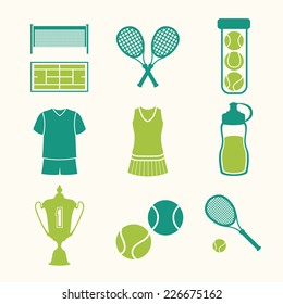 Set of tennis icons. Sports objects. Info graphics set. Simple elements and symbols. Icons for your design
