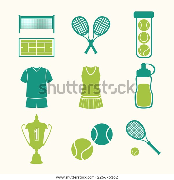 Set of tennis icons.\
Sports objects. Info graphics set. Simple elements and symbols.\
Icons for your design