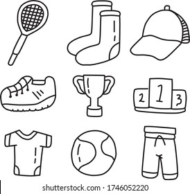 A Set of Tennis Icons suitable for business, industrial, outdoor, technology, food and sport content with doodle cartoon style