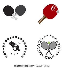 Set of tennis and ping pong related illustrations, Vector