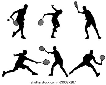 Set of tennis player silhouette 
