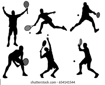 Set of tennis player silhouette