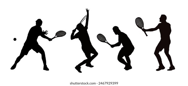 Set of tennis player silhouette vector	