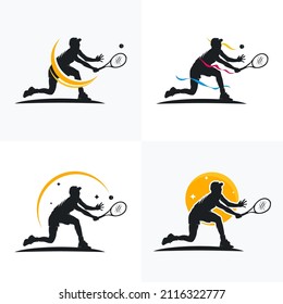 Set of tennis player stylized vector silhouette