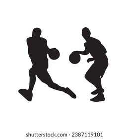 Set of tennis players silhouettes set,