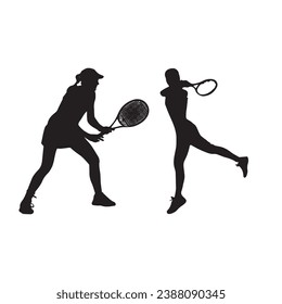 Set of tennis players silhouettes, tennis player silhouette set