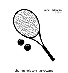 Set of tennis racket and tennis balls.