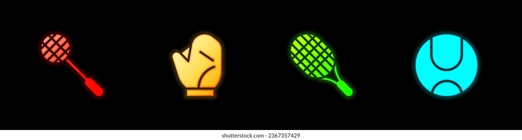 Set Tennis racket, Baseball glove,  and  icon. Vector