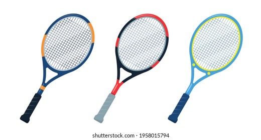 Set of Tennis rackets icons isolated on white background. Sport equipment elements vector illustration.