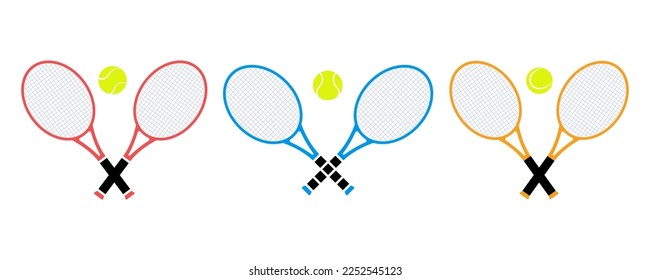 Set of tennis rackets vector icons on white background. Tennis rackets and ball. Vector 10 Eps.