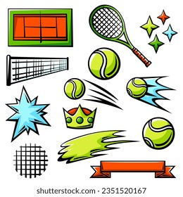 Set of tennis symbols. Sport club illustration.