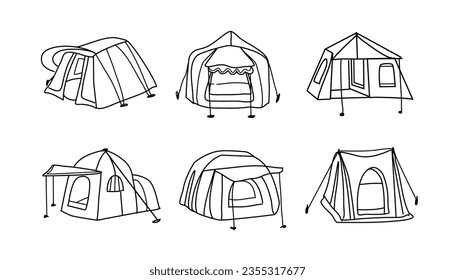 set of tents ,camp, hand drawn illustrations

