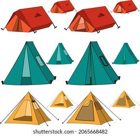 A set of tents for hiking and camping. Vector illustration.