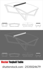 Conjunto de mesa de té de varias posiciones plano de línea de dibujo técnico. aislado sobre fondo transparente