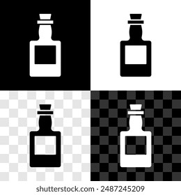 Set Tequila bottle icon isolated on black and white, transparent background. Mexican alcohol drink.  Vector