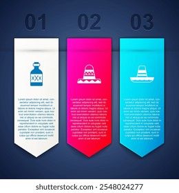 Set Botella de tequila, sombrero mexicano y . Plantilla de infografía de negocios. Vector