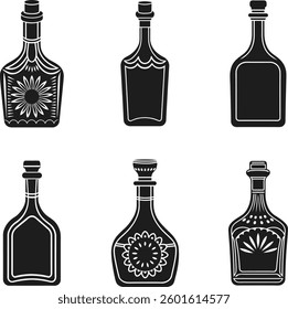 Set of Tequila Bottle Silhouettes - Traditional Mexican Vector for Cinco de Mayo