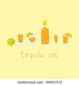 Set of tequila shots. Vector illustration