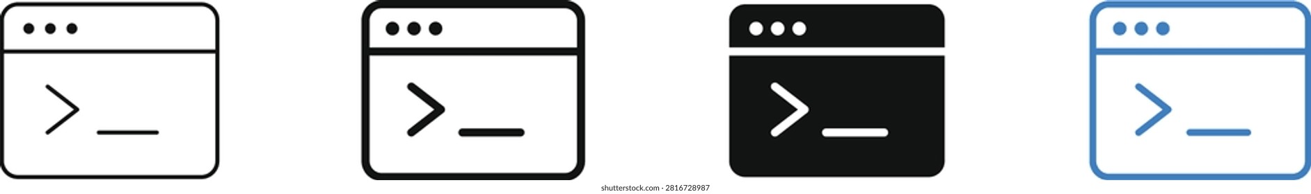 Set of terminal command prompt window icons for software development Vector