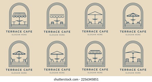 set terraza café línea de arte logo icono y símbolo minimalista, con diseño de ilustración vectorial emblema