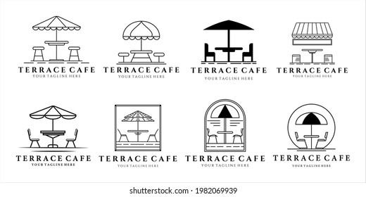 conjunto de diseño de plantillas de ilustraciones vectoriales del logotipo de cafe en terraza. colección de paquetes restaurante de comida callejera cafetería para varios conceptos de logotipo con diseño aislado y de placa