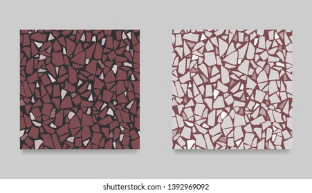 Set of terrazzo flooring beige seamless pattern. Abstract background. Marble texture. Tiles illustration. Modern surface. Natural stone - Vector.