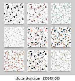 Set of terrazzo flooring seamless pattern. Vector stone, marble texture