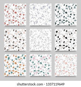 Set of terrazzo flooring seamless pattern. Vector stone, marble texture