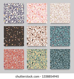 Set of terrazzo flooring seamless pattern. Vector natural stone. Marble texture. Tiles illustration. Modern surface. Abstract background