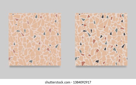 Set of terrazzo flooring vector seamless pattern. Beige tiles illustration. Marble texture. Modern surface. Vector stone. Abstract background.
