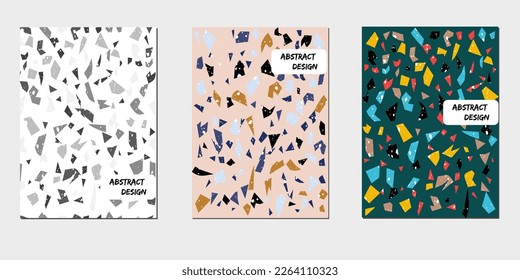 Set of terrazzo patterns with colorful stone. Marble floor texture.Seamless backgrounds in venetian style.  Modern vector illustration.