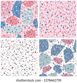 Set of Terrazzo seamless pattern design. Marble wallpaper on  background. Modern backdrop textured. Natural stone, granite, quartz shapes. Concept trendy fabric design.