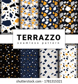 Set of terrazzo seamless patterns. Terrazzo floor pattern. Terrazzo seamless pattern. Collection of terrazzo pattern