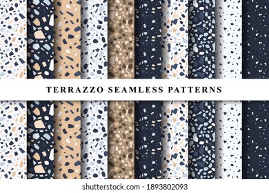 Set of terrazzo seamless patterns. Terrazzo floor pattern. Terrazzo seamless pattern. Collection of terrazzo pattern