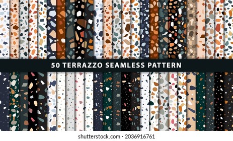 Set of terrazzo seamless patterns. Terrazzo floor pattern. Terrazzo seamless pattern. Collection of terrazzo pattern