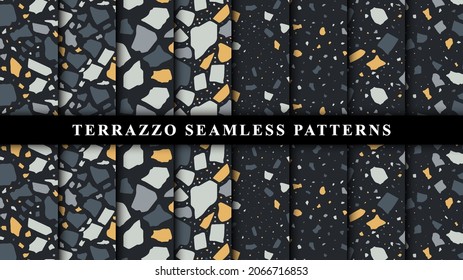 Set of terrazzo seamless patterns. Terrazzo floor pattern. Terrazzo seamless pattern. Collection of terrazzo pattern