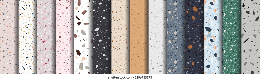 Conjunto de patrones sin fisuras de terrazo. Patrón del suelo de Terrazzo. Patrón ininterrumpido de Terrazzo. Colección de patrones de terrazo