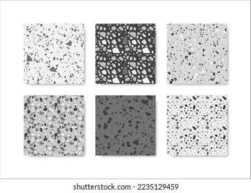 Conjunto de patrones sin fisuras de terrazo. Patrón del suelo de Terrazzo. Patrón ininterrumpido de Terrazzo. Colección de patrones de terrazo