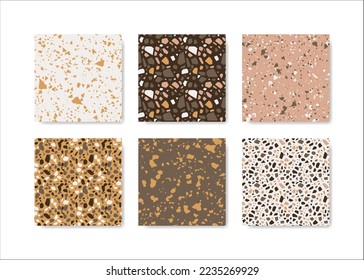 Set of terrazzo seamless patterns. Terrazzo floor pattern. Terrazzo seamless pattern. Collection of terrazzo pattern