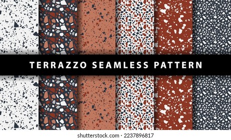 Conjunto de patrones sin fisuras de terrazo. Patrón del suelo de Terrazzo. Patrón ininterrumpido de Terrazzo. Colección de patrones de terrazo