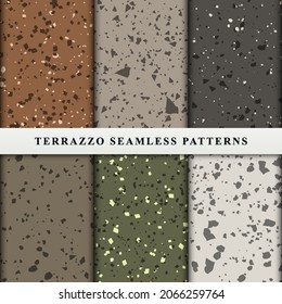 Set of terrazzo seamless patterns. Premium Vector