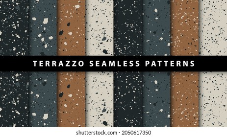 Set of terrazzo style seamless patterns. Premium Vector