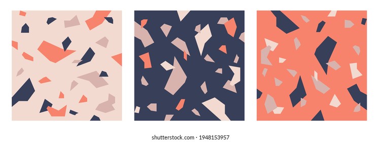 set of terrazzo textures in vector in muted colors red blue beige