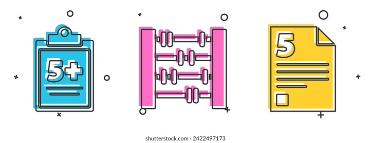 Set Test or exam sheet, Abacus and Test or exam sheet icon. Vector